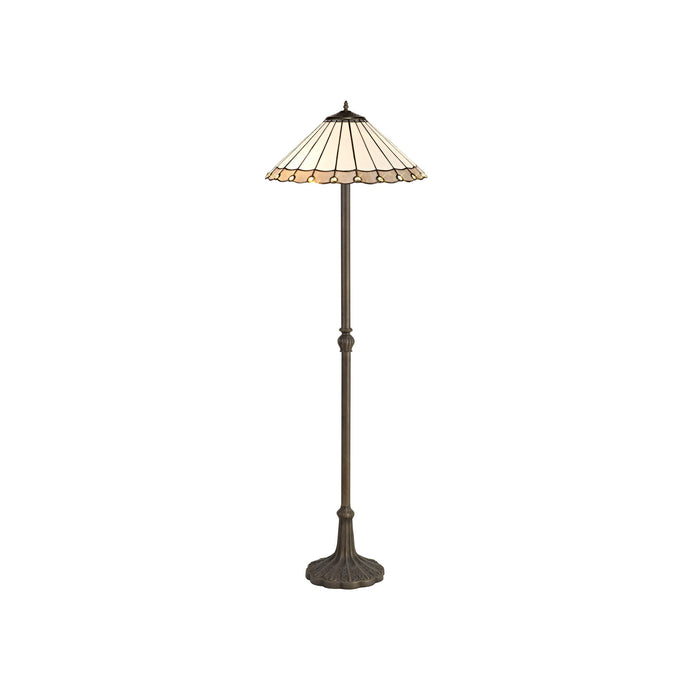 C-Lighting Heath 2 Light Leaf Design Floor Lamp E27 With 40cm Tiffany Shade, Grey/Cmurston/Crystal/Aged Antique Brass - 29747