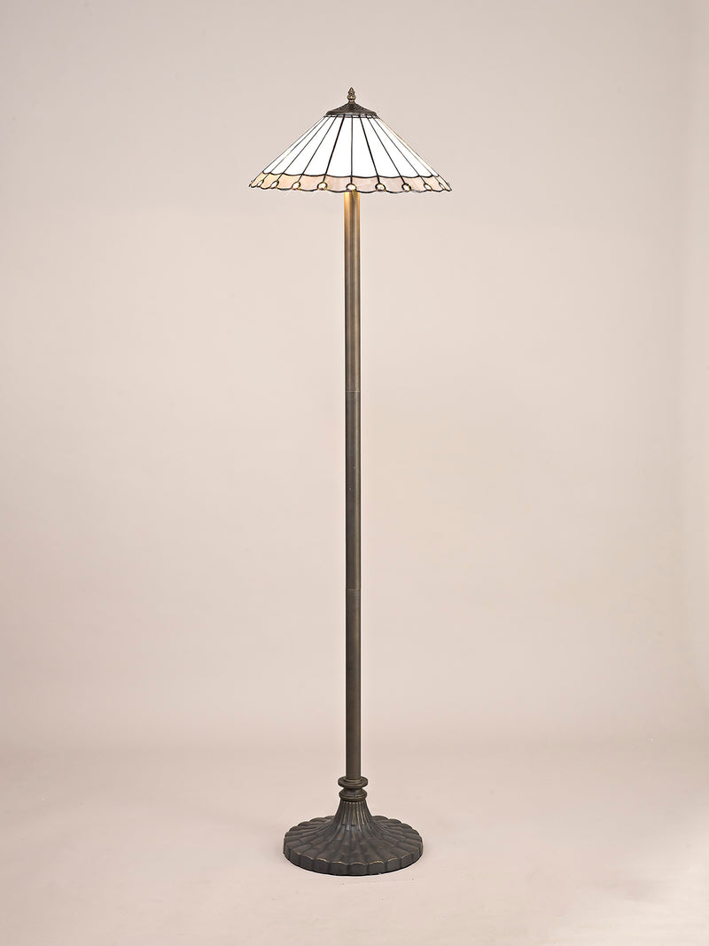 Load image into Gallery viewer, C-Lighting Heath 2 Light Stepped Design Floor Lamp E27 With 40cm Tiffany Shade, Grey/Cmurston/Crystal/Aged Antique Brass - 29748
