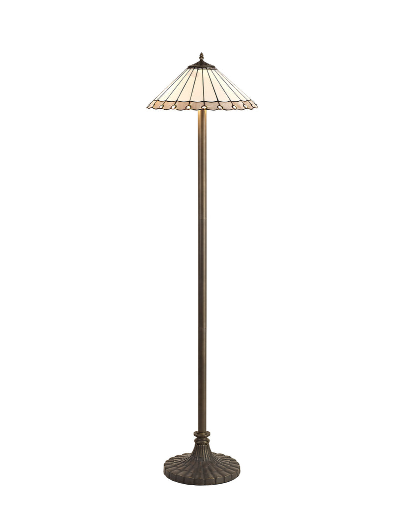 Load image into Gallery viewer, C-Lighting Heath 2 Light Stepped Design Floor Lamp E27 With 40cm Tiffany Shade, Grey/Cmurston/Crystal/Aged Antique Brass - 29748
