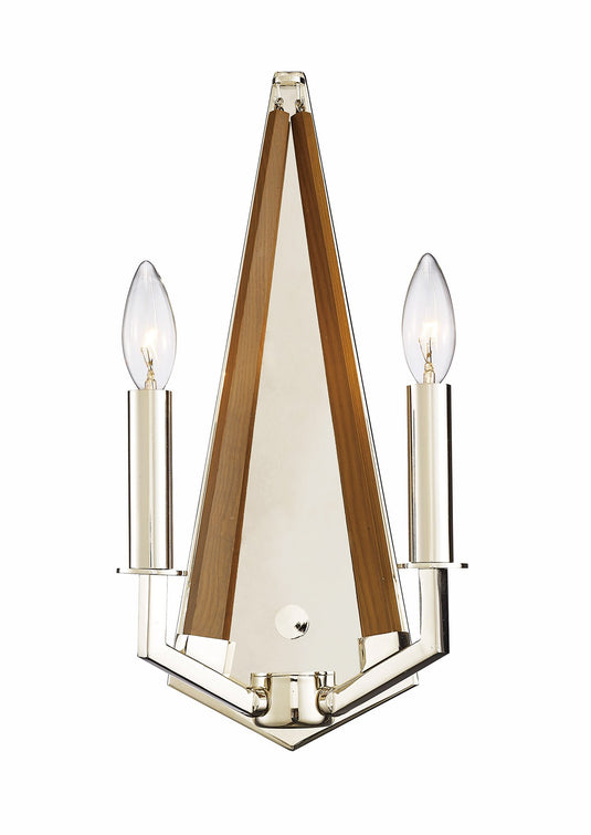 Diyas IL31680 Hilton Wall Lamp 2 Light E14 Polished Nickel/Taupe Wood - 38458
