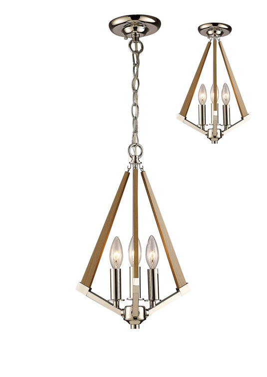 Diyas IL31681 Hilton Tetragonal Pendant 3 Light E14 Polished Nickel/Taupe Wood - 38459
