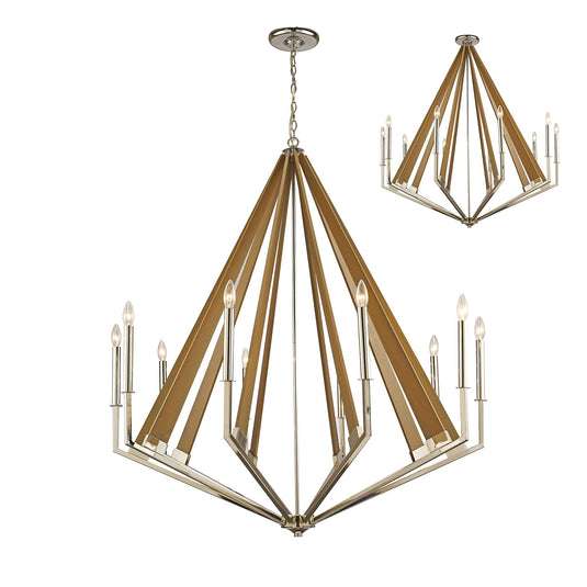 Diyas IL31683 Hilton Decagonal Pendant 10 Light E14 Polished Nickel/Taupe Wood (ITEM REQUIRES ASSEMBLY) - 38461
