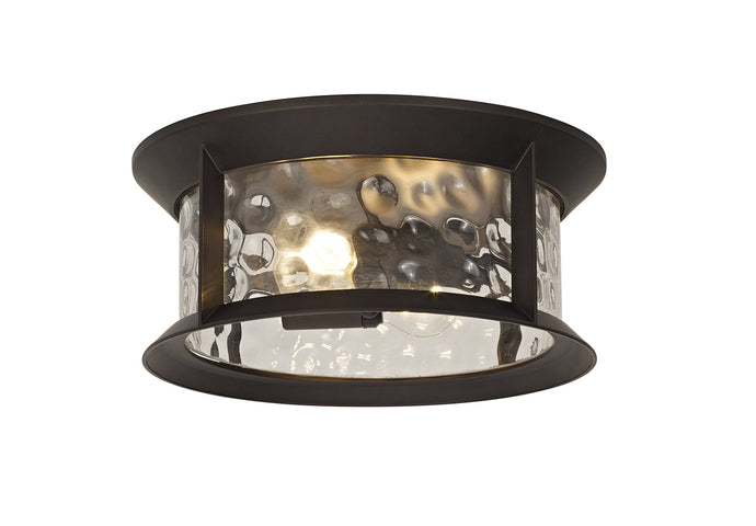 C-Lighting Hinxhill Flush Ceiling Lamp, 2 xE27, Antique Bronze/Clear Ripple Glass, IP54, 2yrs Warranty - 29026
