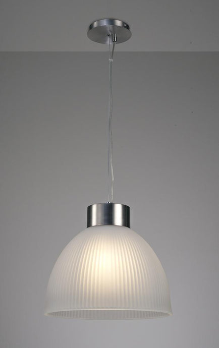 Deco D0272 Hof Single Pendant 1 Light E27, Satin Nickel/ Frosted Ribbed Glass Shade