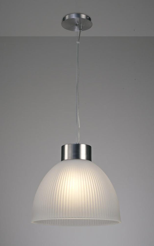 Deco D0272 Hof Single Pendant 1 Light E27, Satin Nickel/ Frosted Ribbed Glass Shade