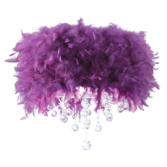 Diyas IL30741/PU Ibis Ceiling With Purple Feather Shade 3 Light Polished Chrome/Crystal - 38111