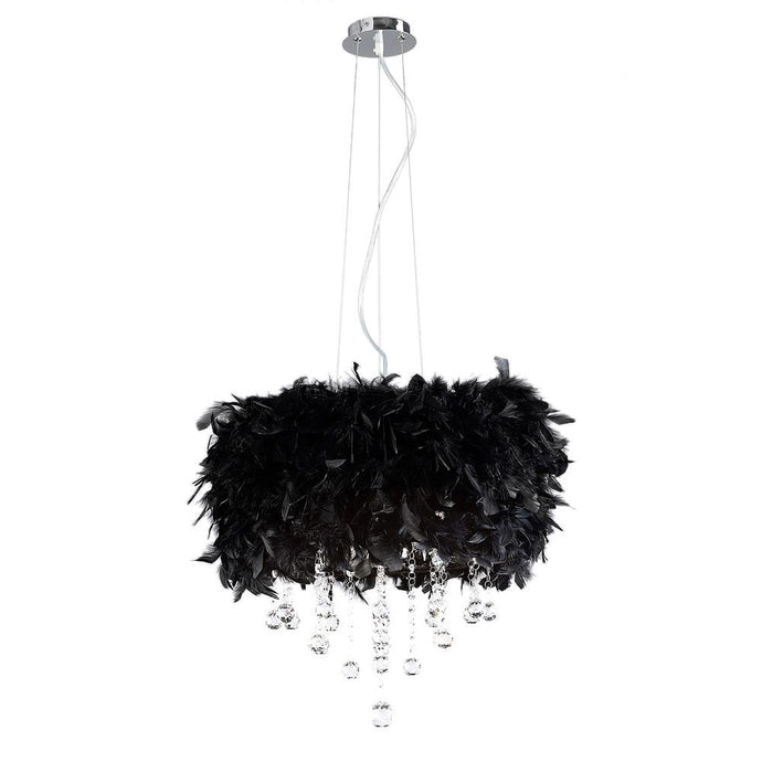 Diyas IL30742/BL Ibis Pendant With Black Feather Shade 3 Light Polished Chrome/Crystal - 38114