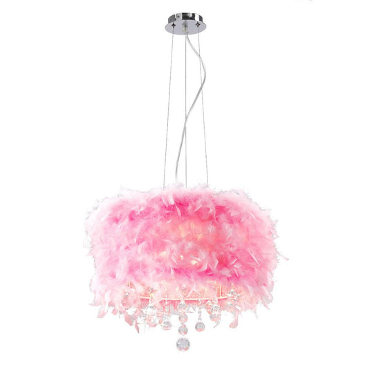Diyas IL30742/PI Ibis Pendant With Pink Feather Shade 3 Light Polished Chrome/Crystal - 38115