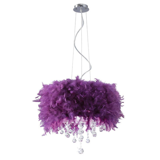 Diyas IL30742/PU Ibis Pendant With Purple Feather Shade 3 Light Polished Chrome/Crystal - 38116
