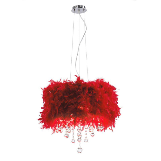 Diyas IL30742/RD Ibis Pendant With Red Feather Shade 3 Light Polished Chrome/Crystal - 38117