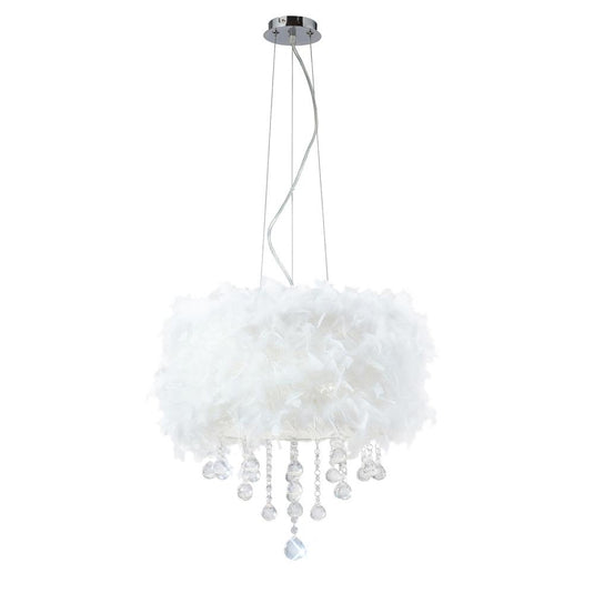 Diyas IL30742/WH Ibis Pendant With White Feather Shade 3 Light Polished Chrome/Crystal - 38118
