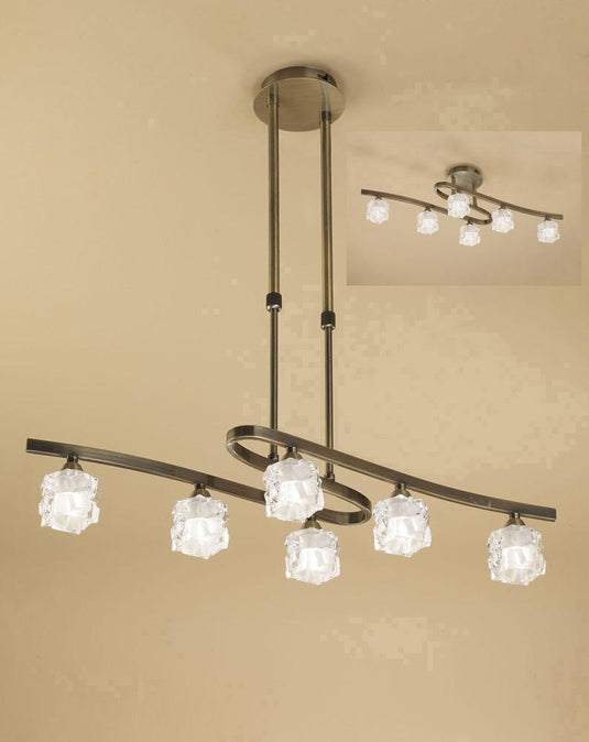 Mantra M1861 Ice Telescopic Semi Flush Convertible 6 Light G9 ECO, Antique Brass