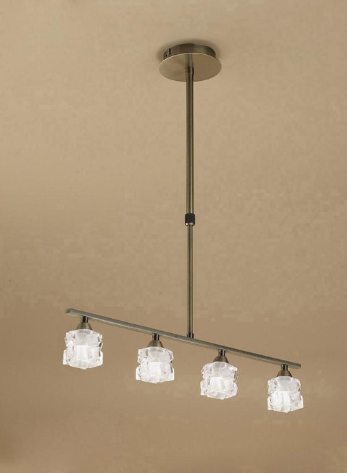 Mantra M1867 Ice Pendant 4 Light G9 ECO Bar, Antique Brass