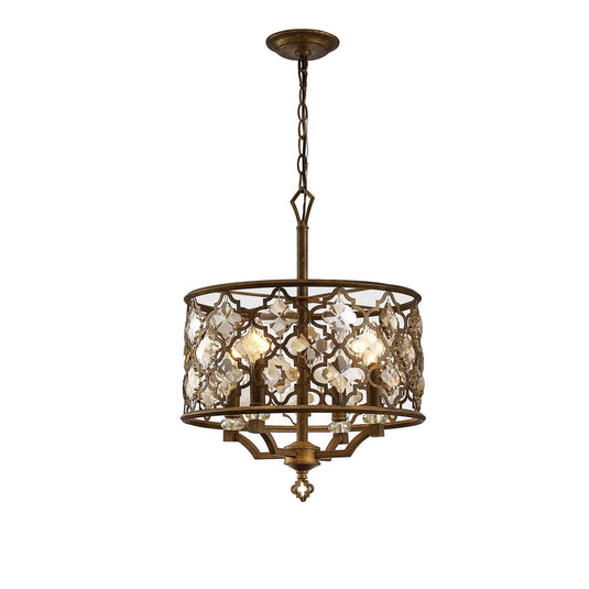 Diyas IL31695 Indie Pendant 4 Light E14 Round Mocha/Teak Plated Crystal - 38466