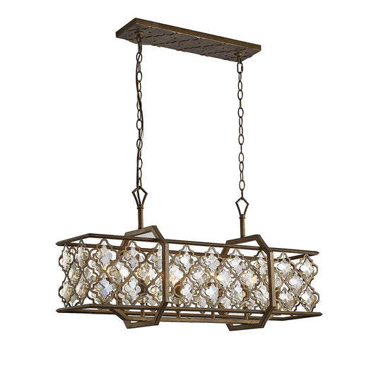 Diyas IL31697 Indie Pendant 6 Light E14 Rectangular Mocha/Teak Plated Crystal - 38468