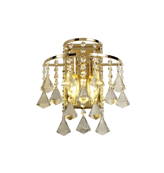 Diyas IL32774 Inina Wall Lamp Switched 2 Light E14 French Gold/Crystal - 38537