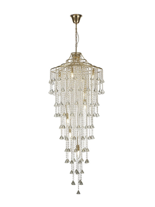 Diyas IL32775 Inina Tall Pendant 9 Light E14 French Gold/Crystal Item Weight: 16.5kg - 38538