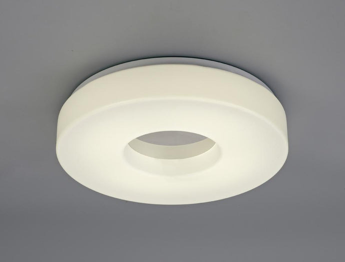 Deco D0402 Joop IP44 24W LED Large Flush Ceiling Light, 4000K 2000lm CRI80, Polished Chrome With White Acrylic Diffuser
