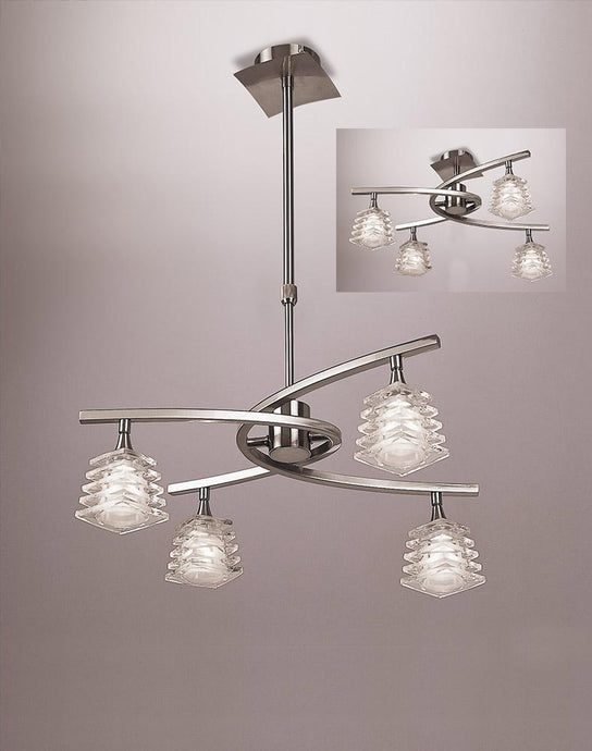 Mantra M0012 Keops Telescopic Pendant Semi Flush Convertible 4 Light G9, Satin Nickel