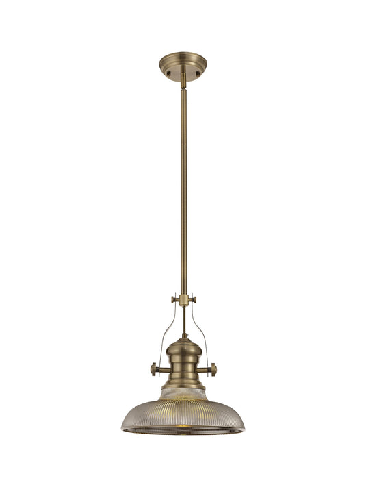 C-Lighting Kirby 1 Light Pendant E27 With 30cm Round Glass Shade, Antique Brass/Smoked - 29516