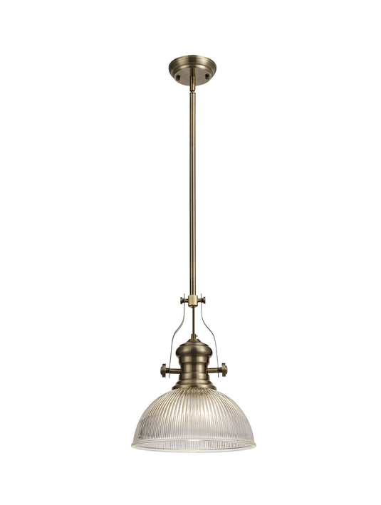 C-Lighting Kirby 1 Light Pendant E27 With 30cm Dome Glass Shade, Antique Brass/Clear - 29520