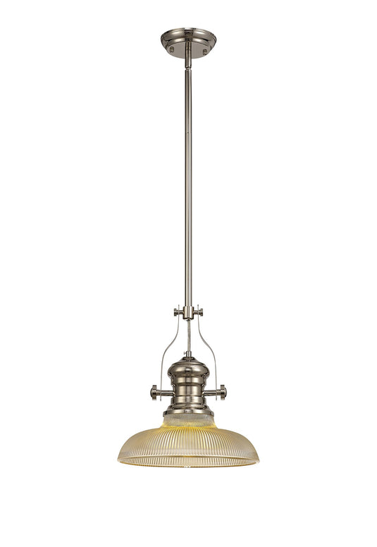 C-Lighting Kirby 1 Light Pendant E27 With 30cm Round Glass Shade, Polished Nickel/Amber - 29527