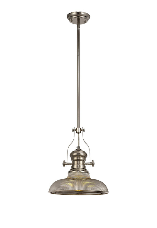 C-Lighting Kirby 1 Light Pendant E27 With 30cm Round Glass Shade, Polished Nickel/Smoked - 29528