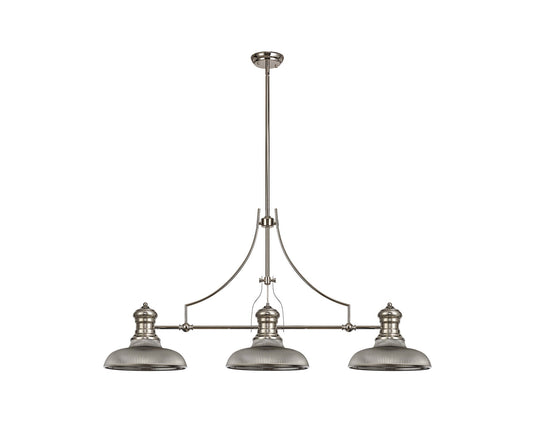 C-Lighting Kirby 3 Light Linear Pendant E27 With 30cm Round Glass Shade, Polished Nickel, Smoked - 29766