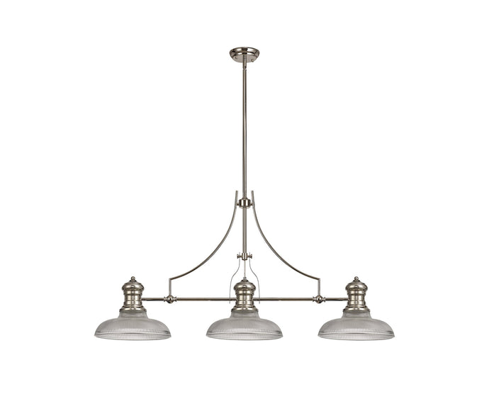 C-Lighting Kirby 3 Light Linear Pendant E27 With 30cm Round Glass Shade, Polished Nickel, Clear - 29767
