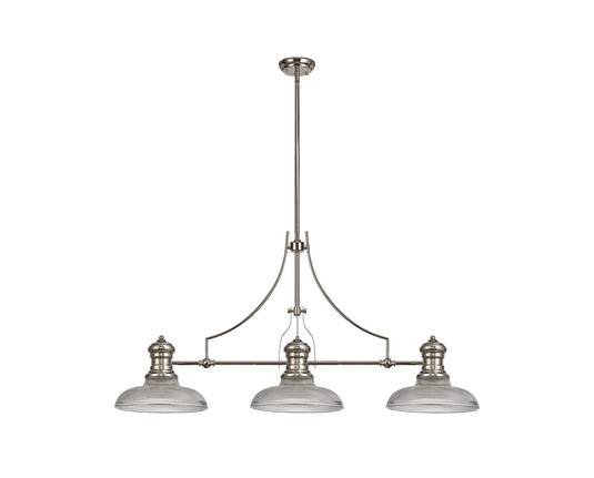 C-Lighting Kirby 3 Light Linear Pendant E27 With 30cm Round Glass Shade, Polished Nickel, Clear - 29767