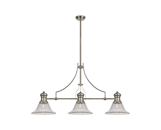 C-Lighting Kirby 3 Light Linear Pendant E27 With 30cm Bell Glass Shade, Polished Nickel, Clear - 29768