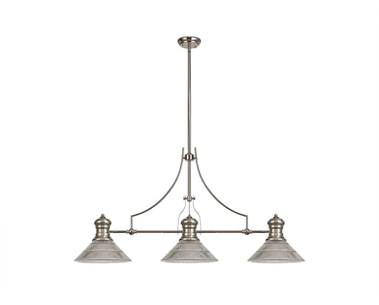 C-Lighting Kirby 3 Light Linear Pendant E27 With 30cm Cone Glass Shade, Polished Nickel, Clear - 29769