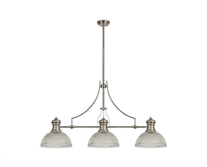 C-Lighting Kirby 3 Light Linear Pendant E27 With 30cm Dome Glass Shade, Polished Nickel, Clear - 29770