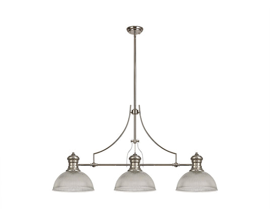 C-Lighting Kirby 3 Light Linear Pendant E27 With 30cm Dome Glass Shade, Polished Nickel, Clear - 29770
