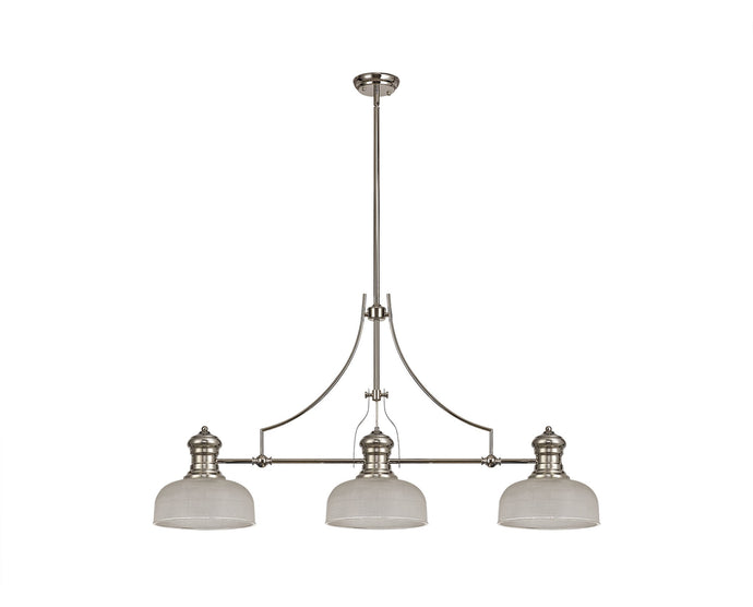 C-Lighting Kirby 3 Light Linear Pendant E27 With 26.5cm Prismatic Glass Shade, Polished Nickel, Clear - 29774