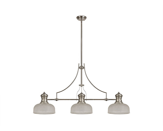 C-Lighting Kirby 3 Light Linear Pendant E27 With 26.5cm Prismatic Glass Shade, Polished Nickel, Clear - 29774