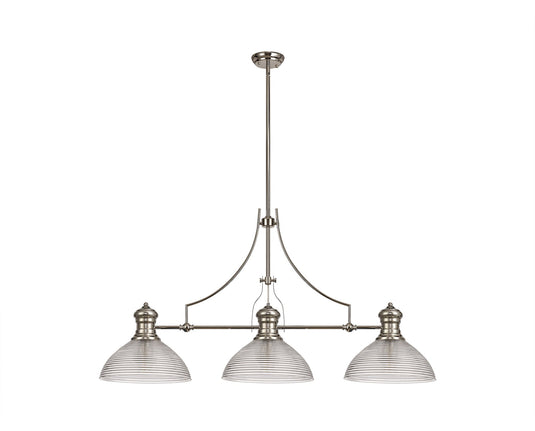 C-Lighting Kirby 3 Light Linear Pendant E27 With 33.5cm Prismatic Glass Shade, Polished Nickel, Clear - 29775
