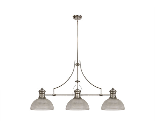 C-Lighting Kirby 3 Light Linear Pendant E27 With 30cm Prismatic Glass Shade, Polished Nickel, Clear - 29776
