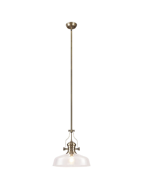 C-Lighting Kirby Pendant With 38cm Flat Round Shade, 1 x E27, Antique Brass/Clear Glass - 29860