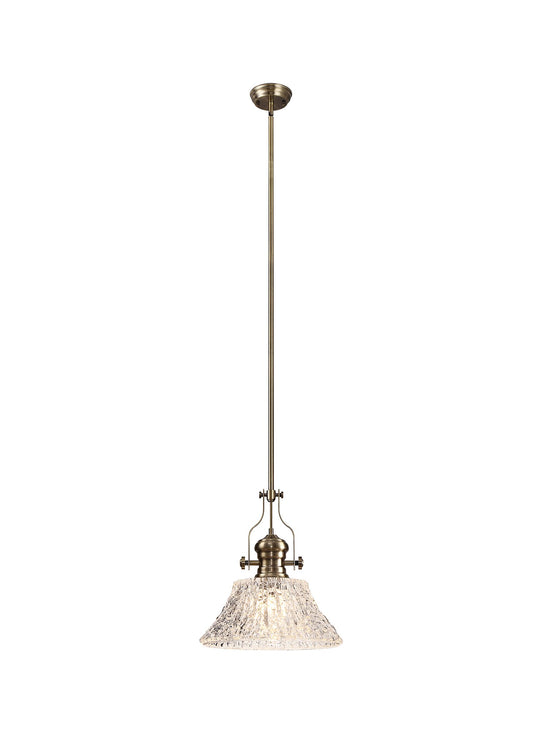 C-Lighting Kirby Pendant With 38cm Patterned Round Shade, 1 x E27, Antique Brass/Clear Glass - 29861