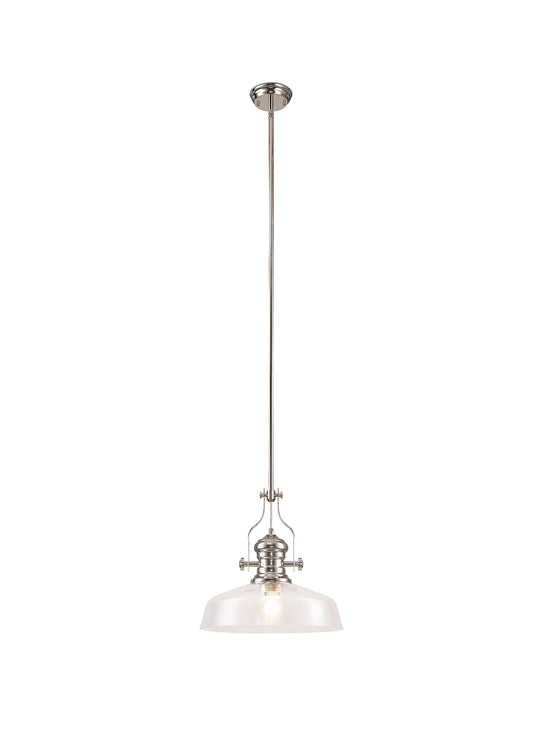 C-Lighting Kirby Pendant With 38cm Flat Round Shade, 1 x E27, Polished Nickel/Clear Glass - 29863
