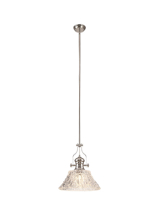 C-Lighting Kirby Pendant With 38cm Patterned Round Shade, 1 x E27, Polished Nickel/Clear Glass - 29865