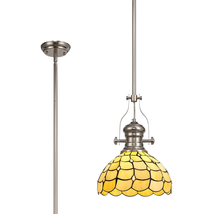 C-Lighting Kirby/Brook 1 Light Pendant E27 With 30cm Tiffany Shade, Polished Nickel/Beige/Clear Crystal - 29869