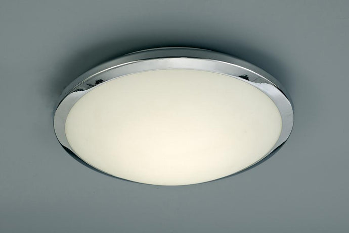 Deco D0403 Kochi IP44 12W LED Flush Ceiling Light, 4000K 840lm CRI80, Polished Chrome Trim With Opal Glass