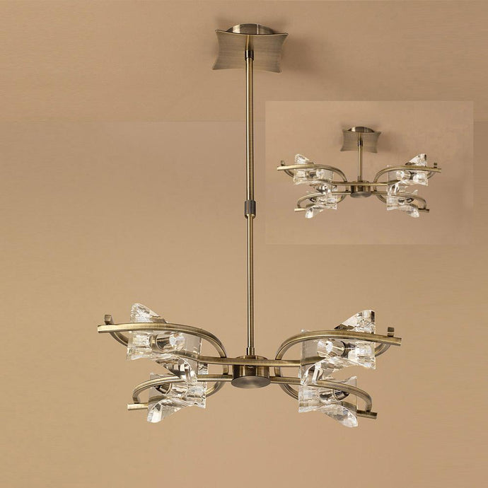 Mantra M0881AB Kromo Telescopic Semi Flush Convertible 4 Light G9, Antique Brass