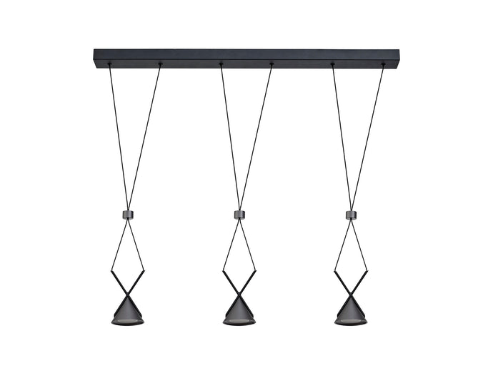 C-Lighting Kross Bar Linear Pendant 3 Light, 3 x 3W LED, 3000K, 350lm, Sand Black/Grey, 3yrs Warranty - 29015