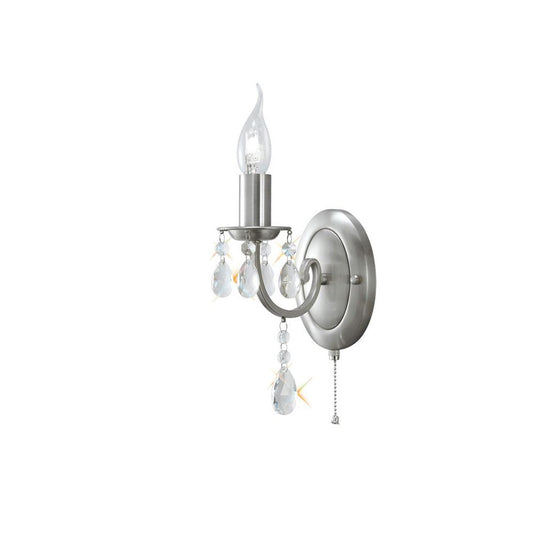 Diyas IL30971 Kyra Wall Lamp Switched 1 Light Satin Nickel/Crystal - 38213