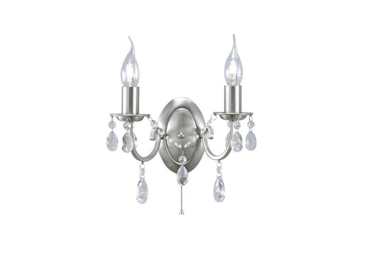 Diyas IL30972 Kyra Wall Lamp Switched 2 Light Satin Nickel/Crystal - 38214