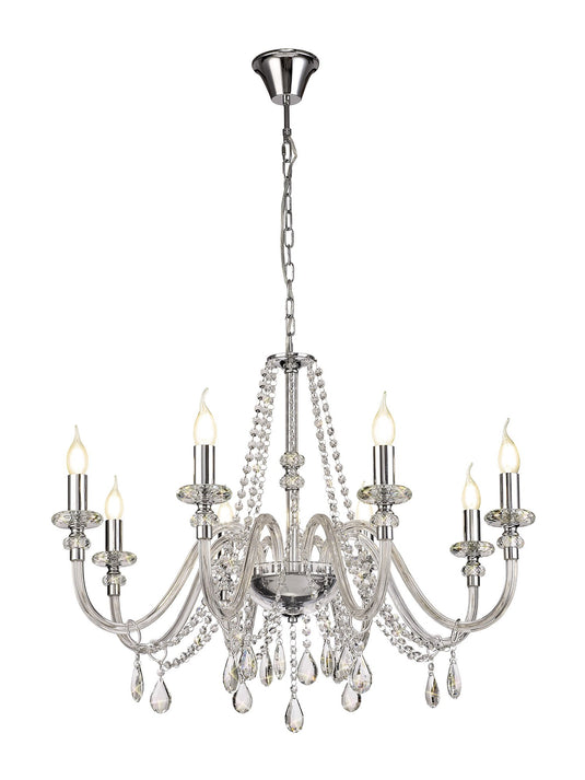 C-Lighting Lade Chandelier Pendant, 8 Light E14, Polished Chrome/Clear Glass/Crystal, (ITEM REQUIRES CONSTRUCTION/CONNECTION) - 28989
