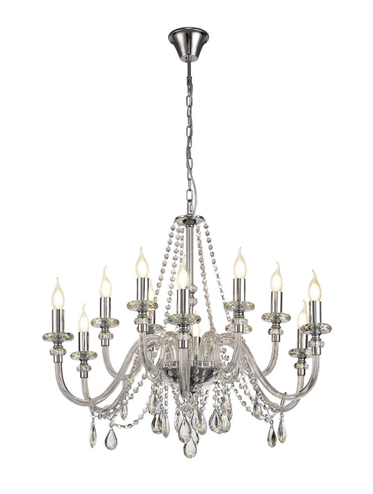 C-Lighting Lade Chandelier Pendant, 12 Light E14, Polished Chrome/Clear Glass/Crystal, (ITEM REQUIRES CONSTRUCTION/CONNECTION) - 28990